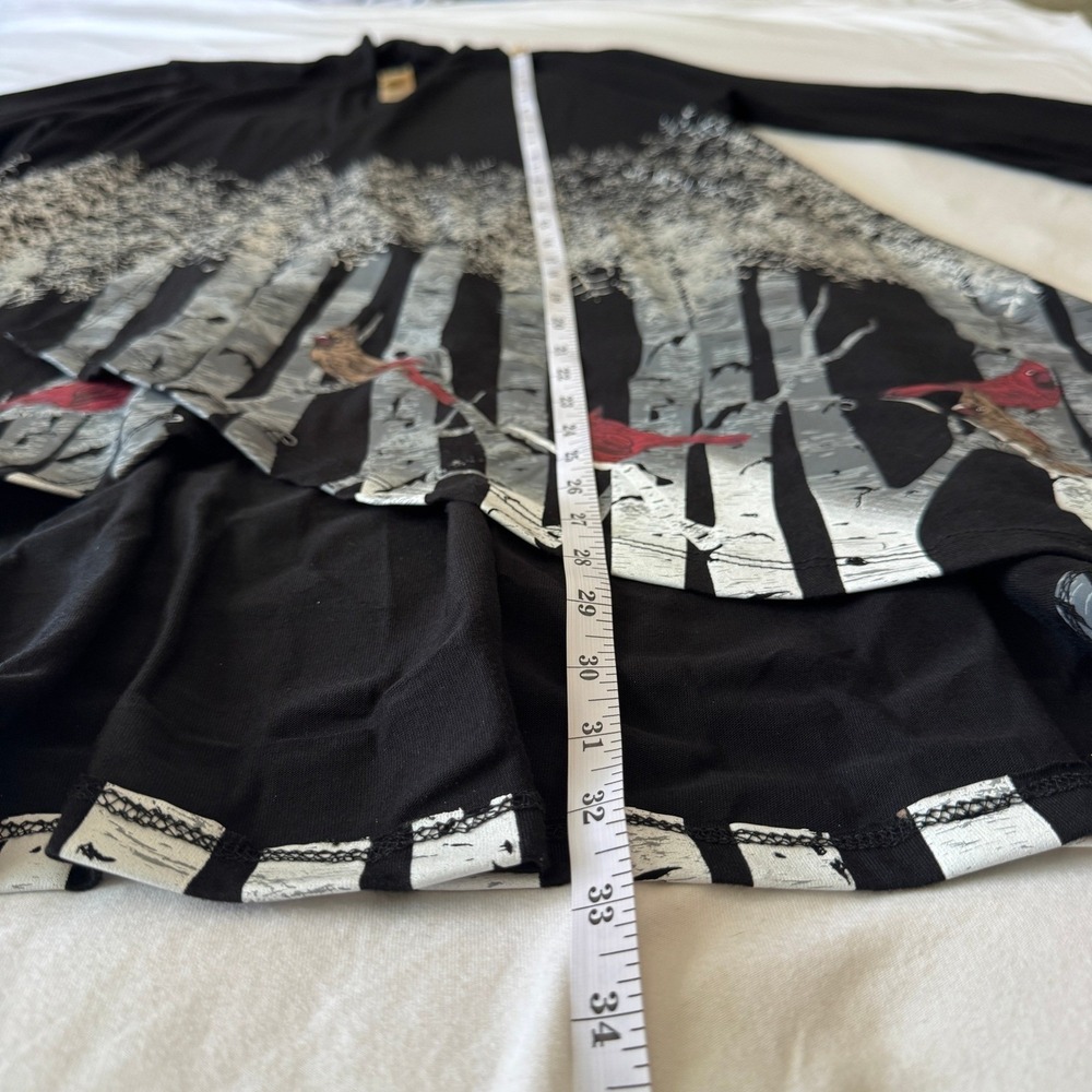 A Walk in the Park Cardinal Forest Open Cardigan M Black Winter Eclectic Birds - Picture 5 of 7